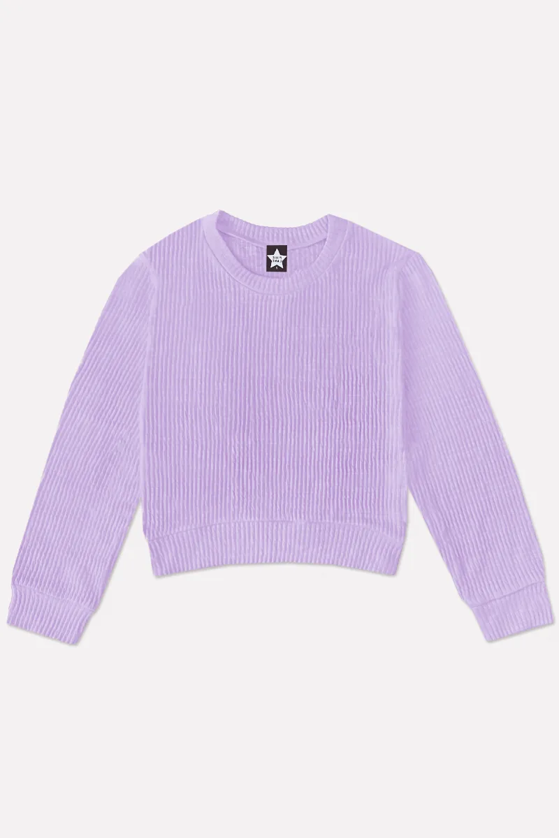 Luxe Ribbed Cropped Crew Sweatshirt - Pop Lilac