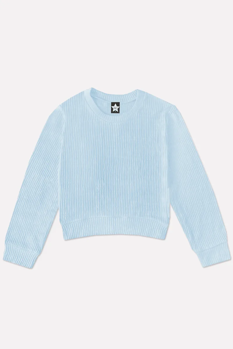 Luxe Ribbed Cropped Crew Sweatshirt - Sky Blue