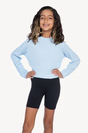 Luxe Ribbed Cropped Crew Sweatshirt - Sky Blue