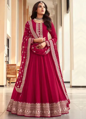 Magenta Twisted Embroidery Designer Anarkali Suit