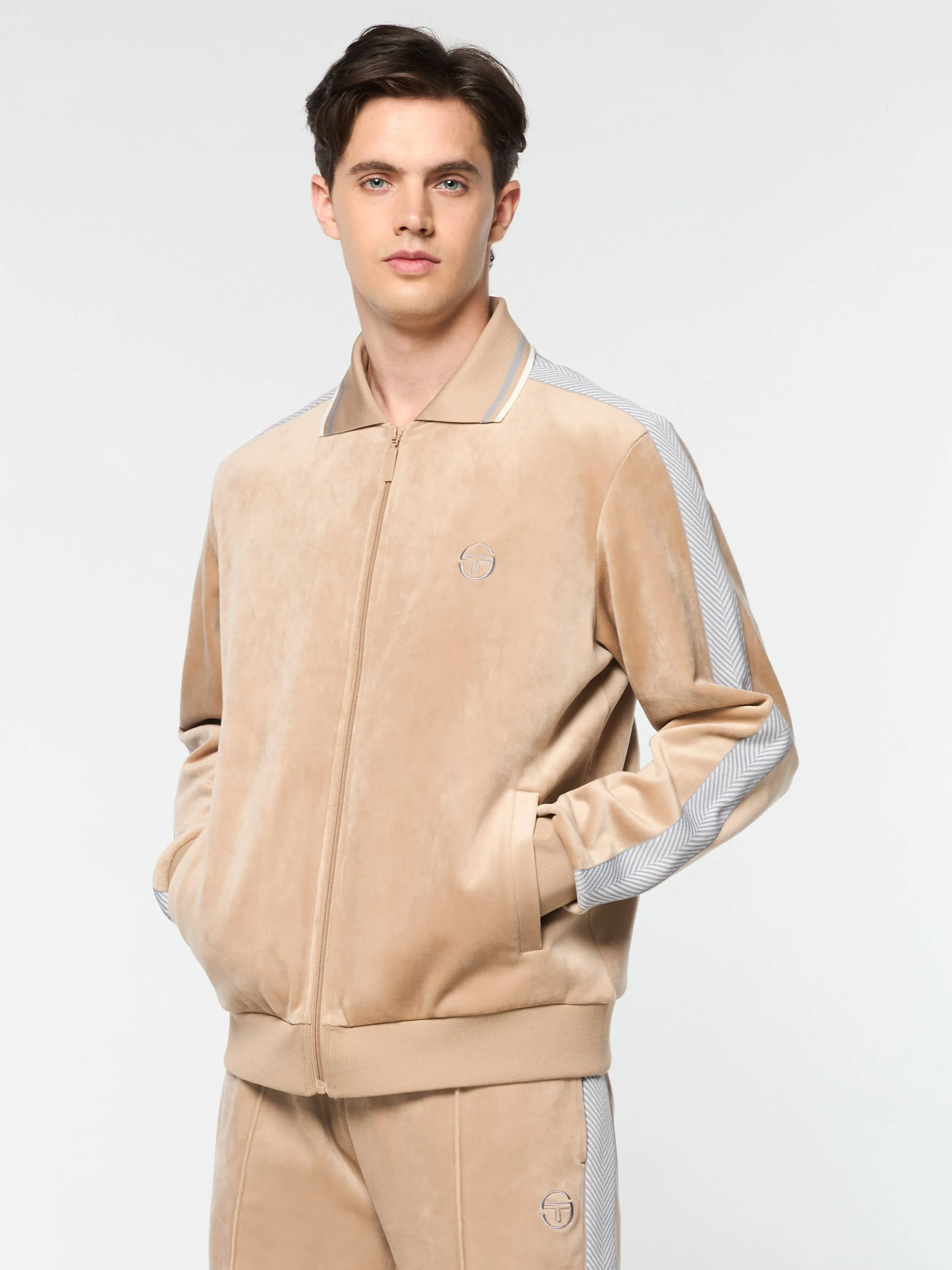 Maglia Velour Track Jacket- Humus