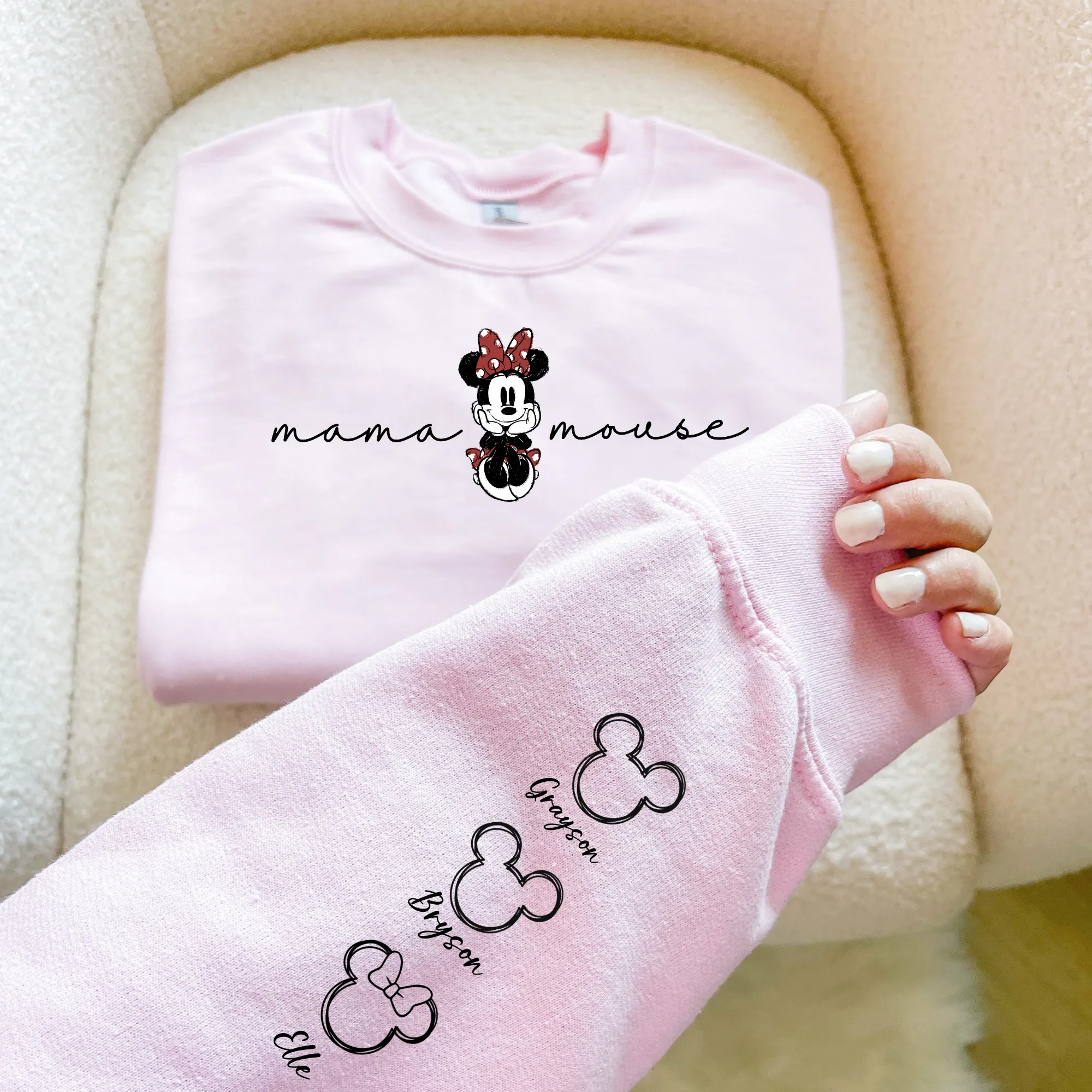 Mama Mouse Sweatshirt with Kids Names on the Sleeve