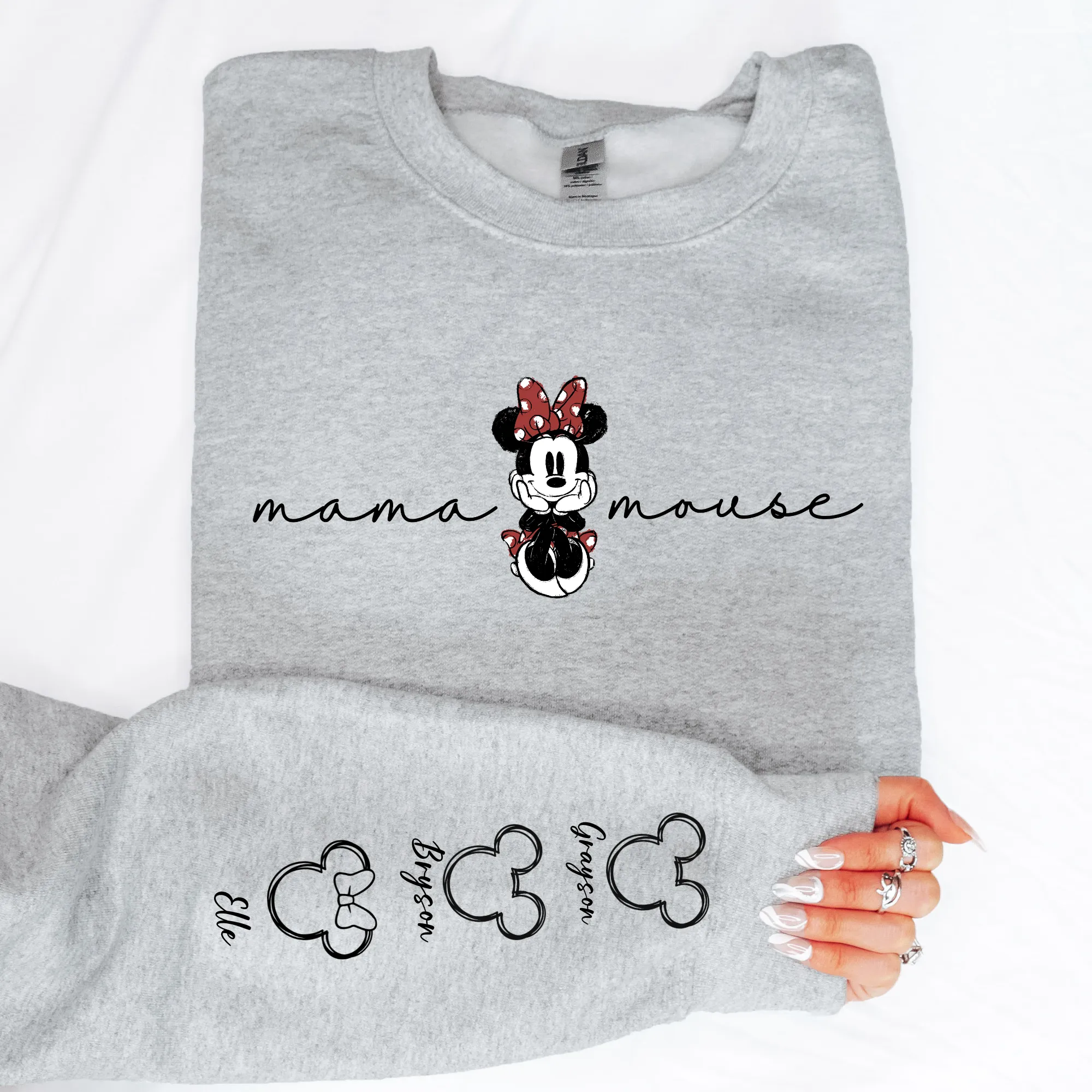 Mama Mouse Sweatshirt with Kids Names on the Sleeve