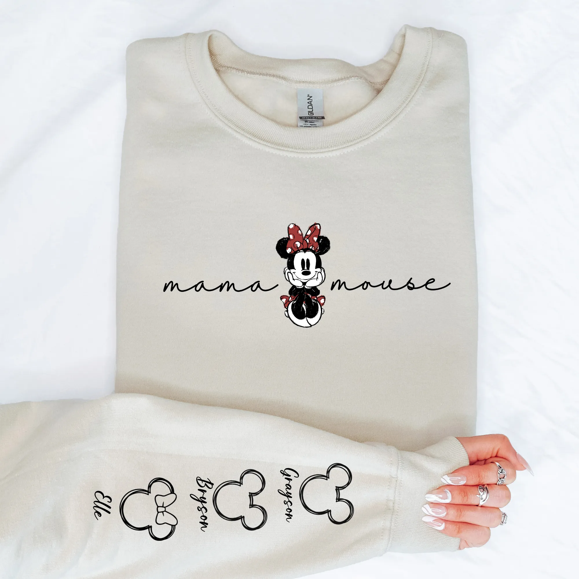 Mama Mouse Sweatshirt with Kids Names on the Sleeve