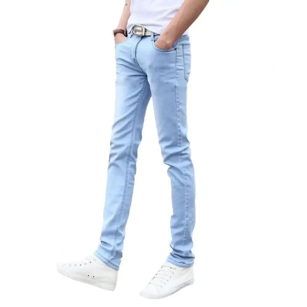 Men Jeans Stretchy Straight Leg Versatile Teenager Slim Fit Pencil Jeans   Pencil Jeans  Streetwear