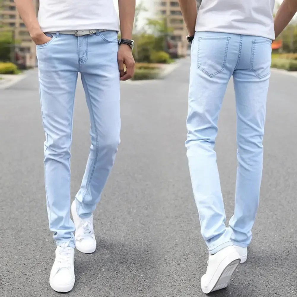 Men Jeans Stretchy Straight Leg Versatile Teenager Slim Fit Pencil Jeans   Pencil Jeans  Streetwear