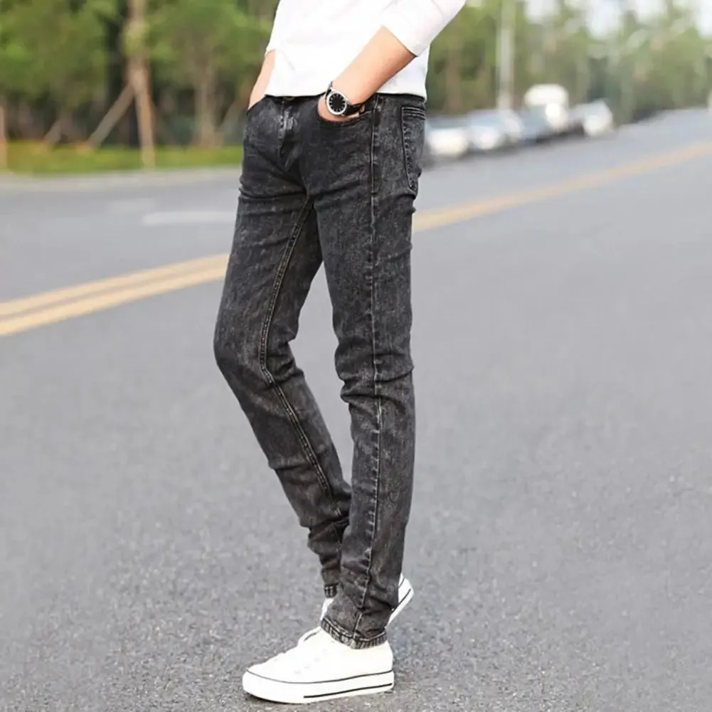 Men Jeans Stretchy Straight Leg Versatile Teenager Slim Fit Pencil Jeans   Pencil Jeans  Streetwear