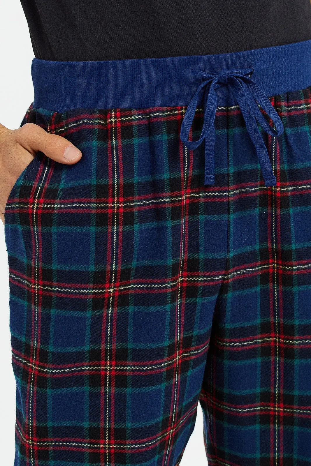 Men Navy Cuffed Flannel Pyjama Pants