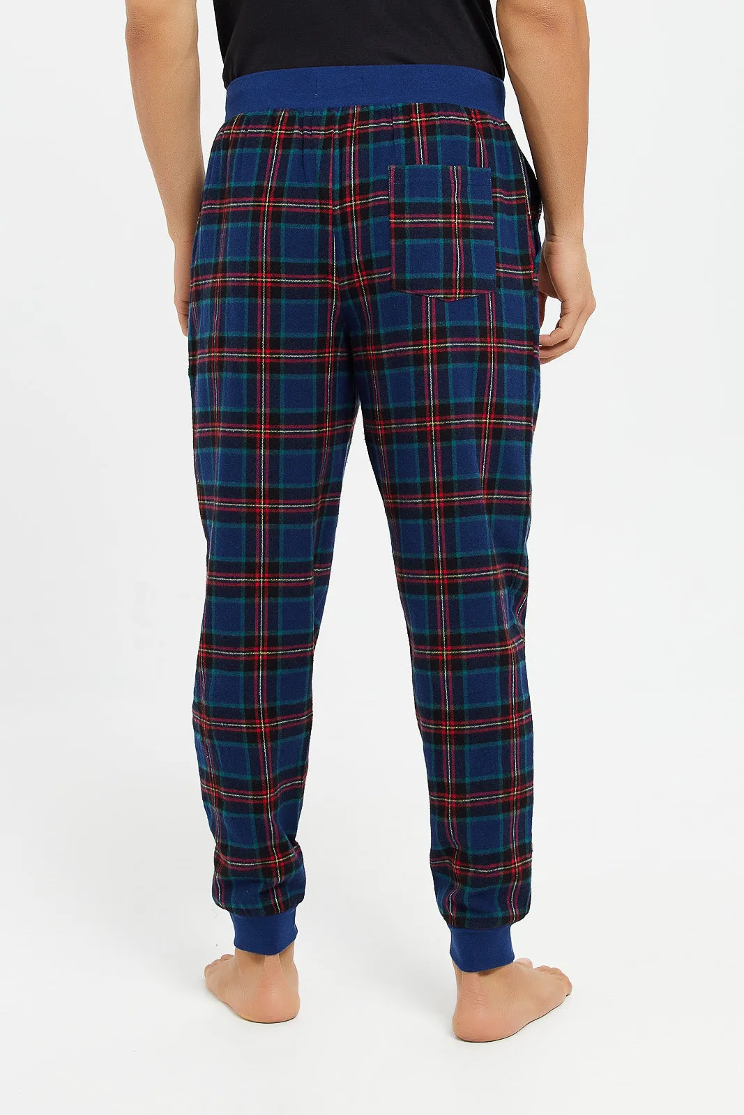 Men Navy Cuffed Flannel Pyjama Pants