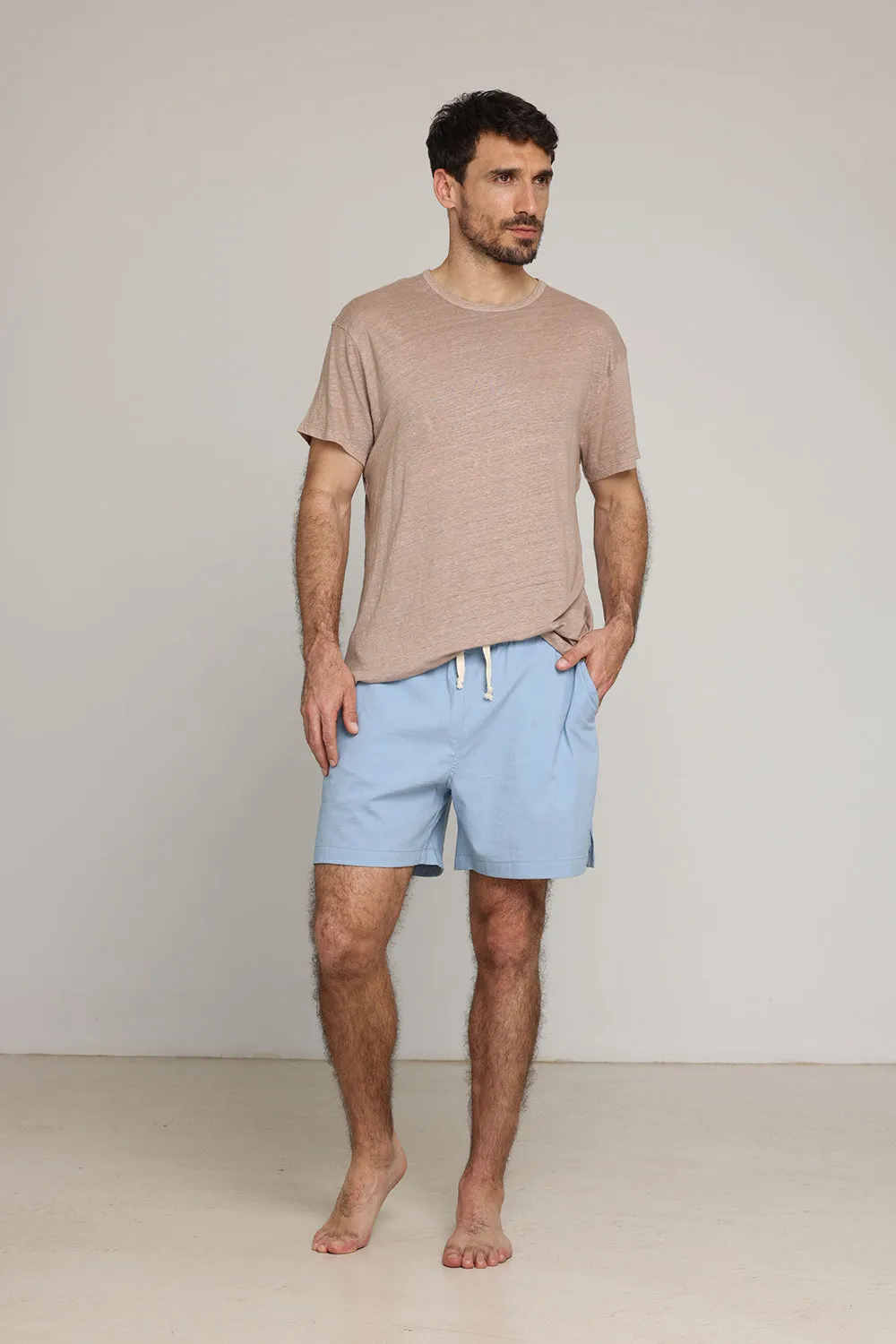 Men Short Linen Pants Blue