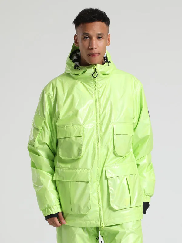 Men's Gsou Snow Neon Holographic Cargo Snowboard Coats