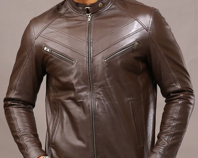 MENS LEATHER JACKET 41005 (BROWN)