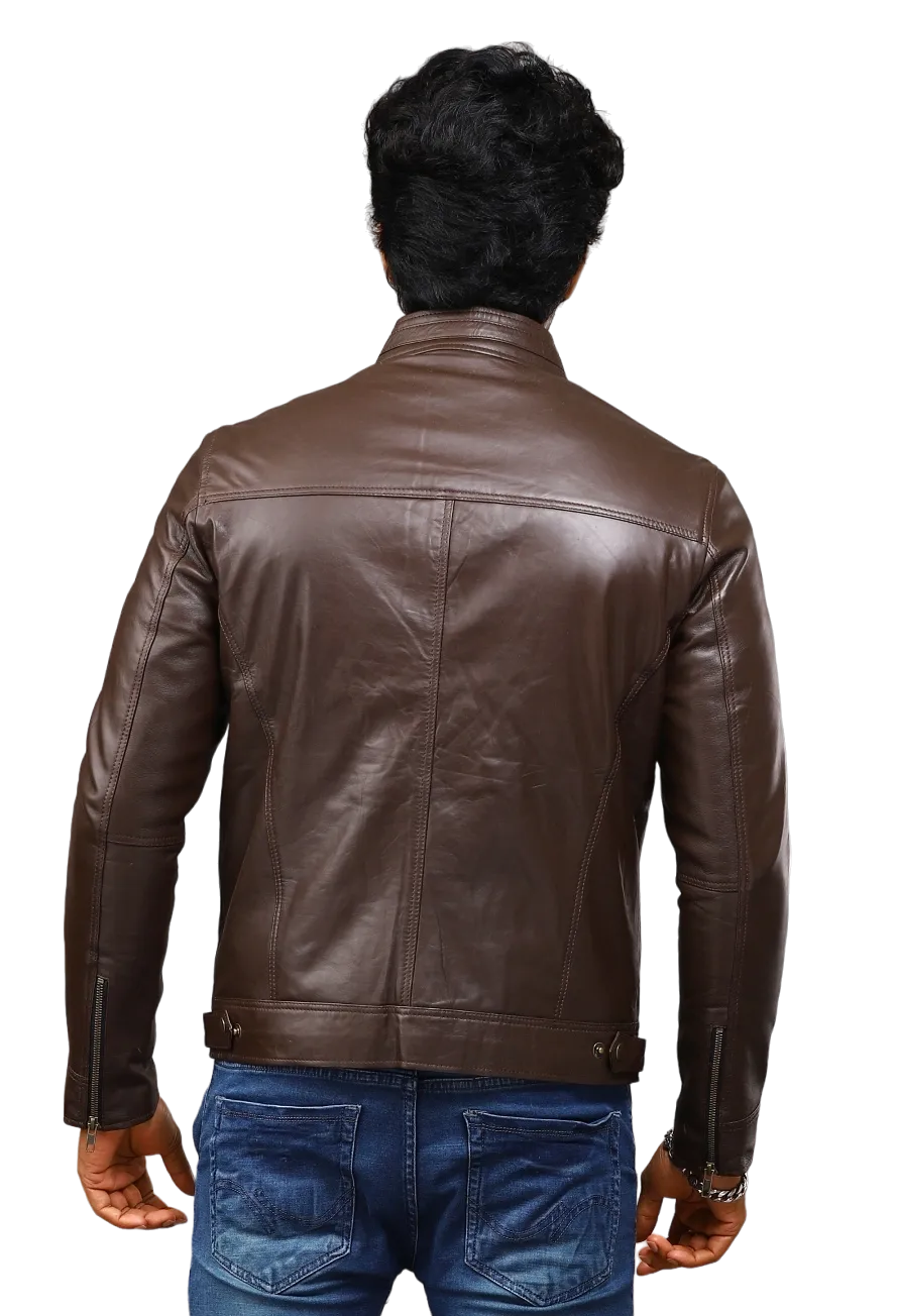 MENS LEATHER JACKET 41005 (BROWN)