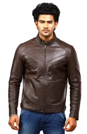 MENS LEATHER JACKET 41005 (BROWN)