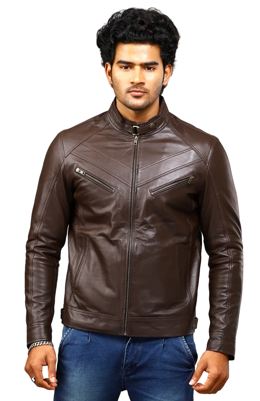 MENS LEATHER JACKET 41005 (BROWN)