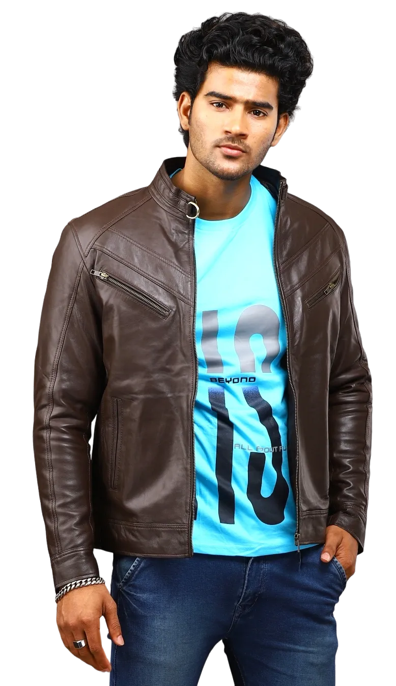 MENS LEATHER JACKET 41005 (BROWN)