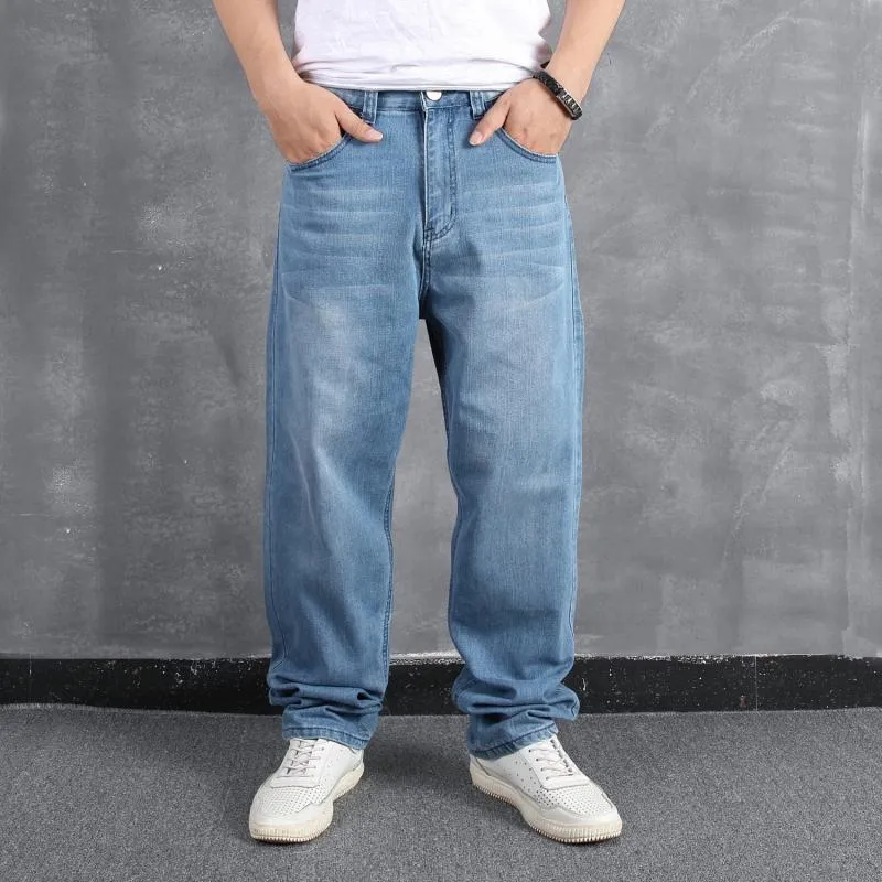 Men's Loose Casual Trendy Hip-hop Street Dance Trousers Light Blue Stretch Jeans 49403431L