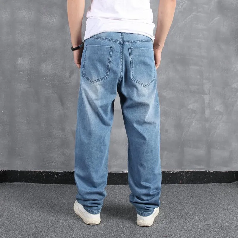 Men's Loose Casual Trendy Hip-hop Street Dance Trousers Light Blue Stretch Jeans 49403431L