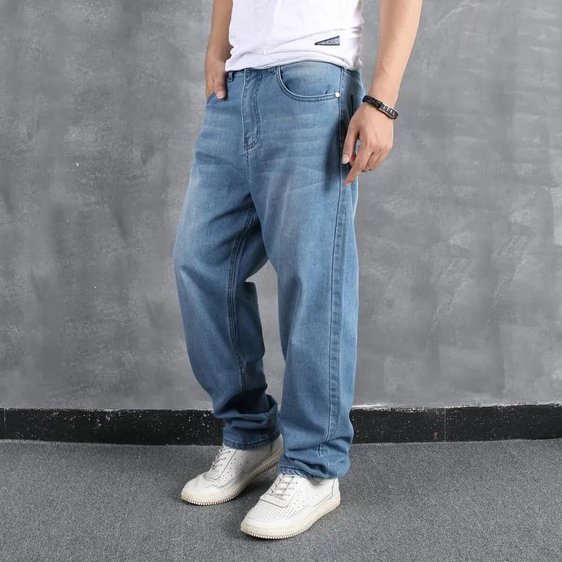 Men's Loose Casual Trendy Hip-hop Street Dance Trousers Light Blue Stretch Jeans 49403431L