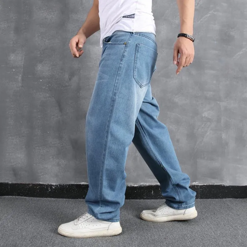 Men's Loose Casual Trendy Hip-hop Street Dance Trousers Light Blue Stretch Jeans 49403431L