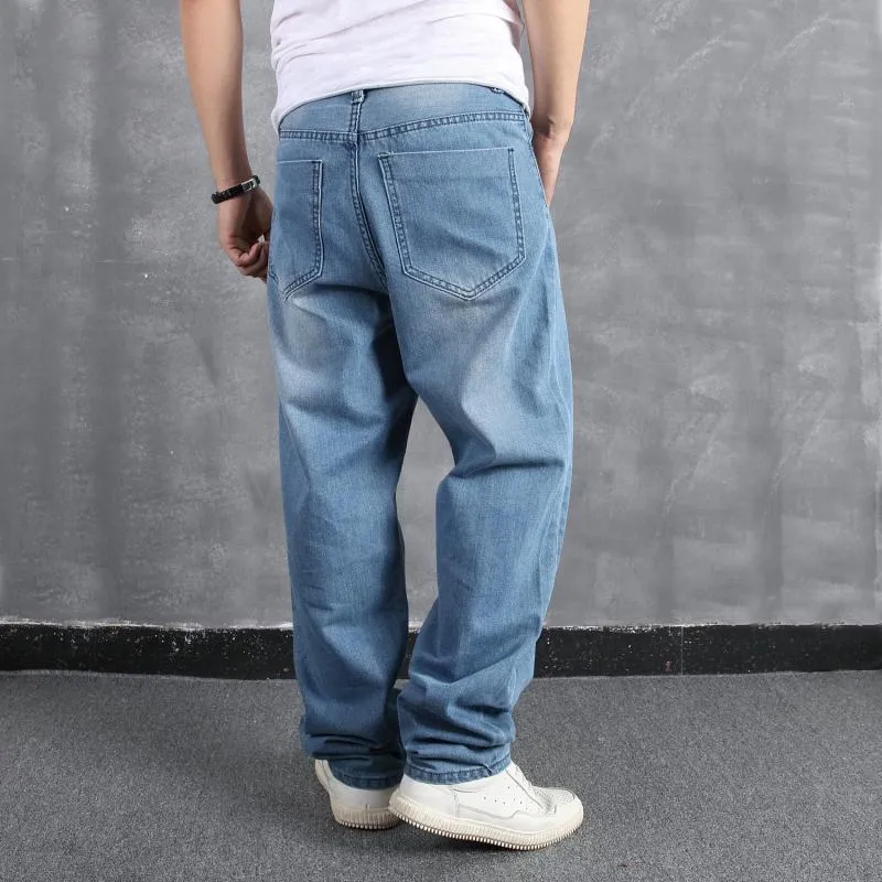 Men's Loose Casual Trendy Hip-hop Street Dance Trousers Light Blue Stretch Jeans 49403431L