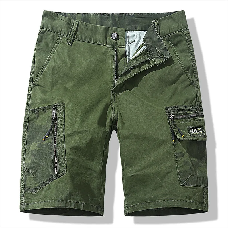 MEN'S LOOSE OVERSIZED MULTI POCKET MILITARY UNIFORM, DISTRESSED COTTON THIN MEN'S CAPRIS CARGO SHORTS