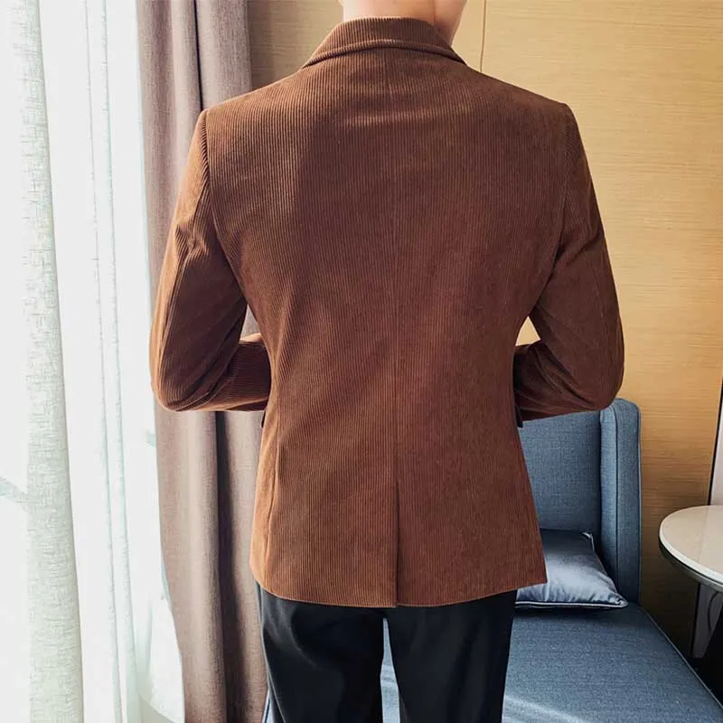 Men's Slim Fit Business Corduroy Double Breasted Blazer