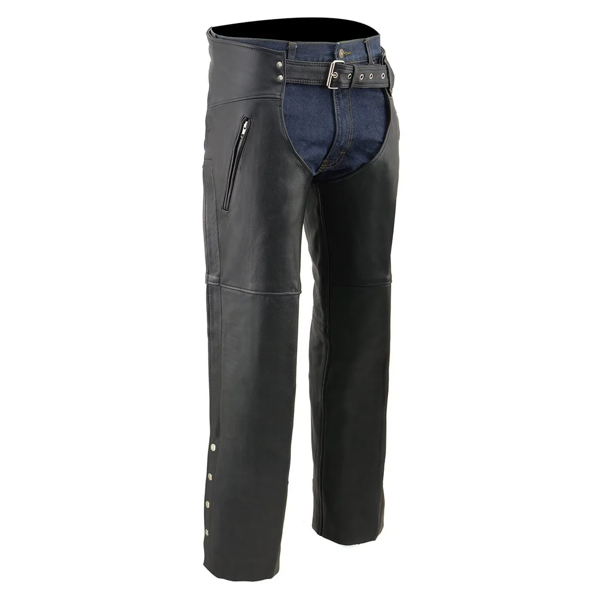 Milwaukee Leather Chaps for Men's Black Prime Leather Zipped Thigh