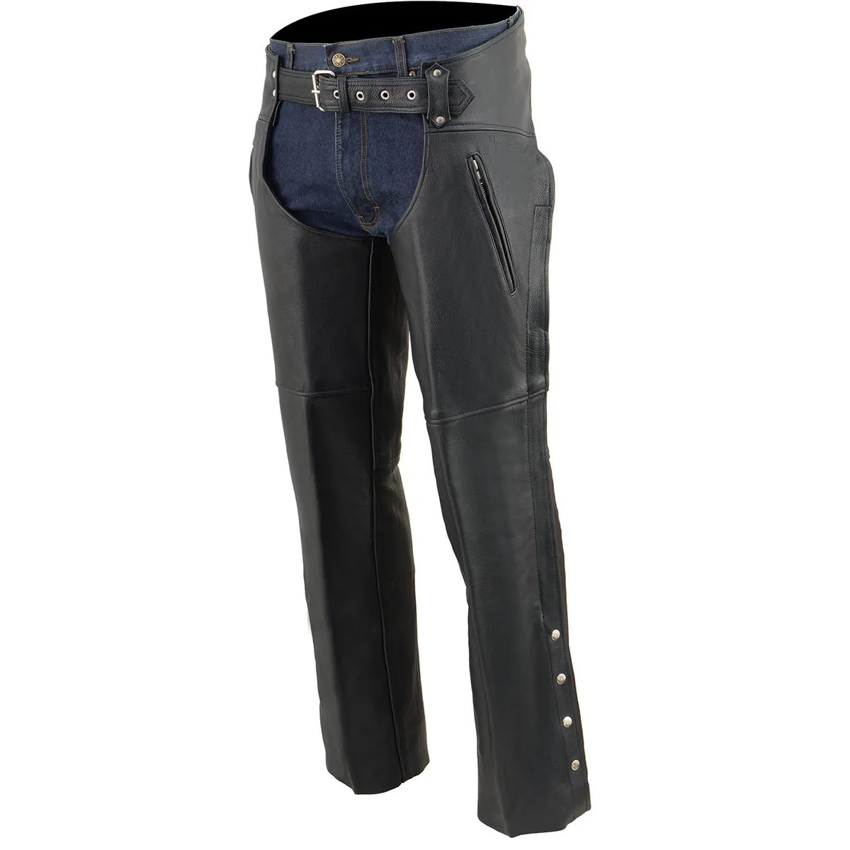 Milwaukee Leather Chaps for Men's Black Prime Leather Zipped Thigh