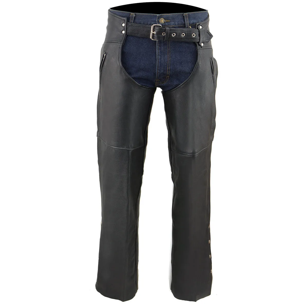 Milwaukee Leather Chaps for Men's Black Prime Leather Zipped Thigh