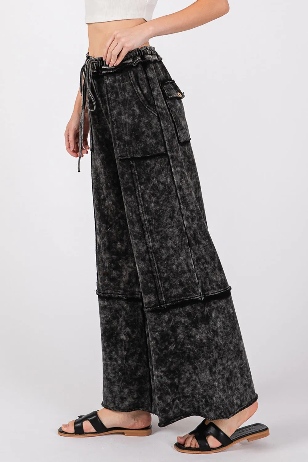 Mineral Washed Terry Wide Leg Pants