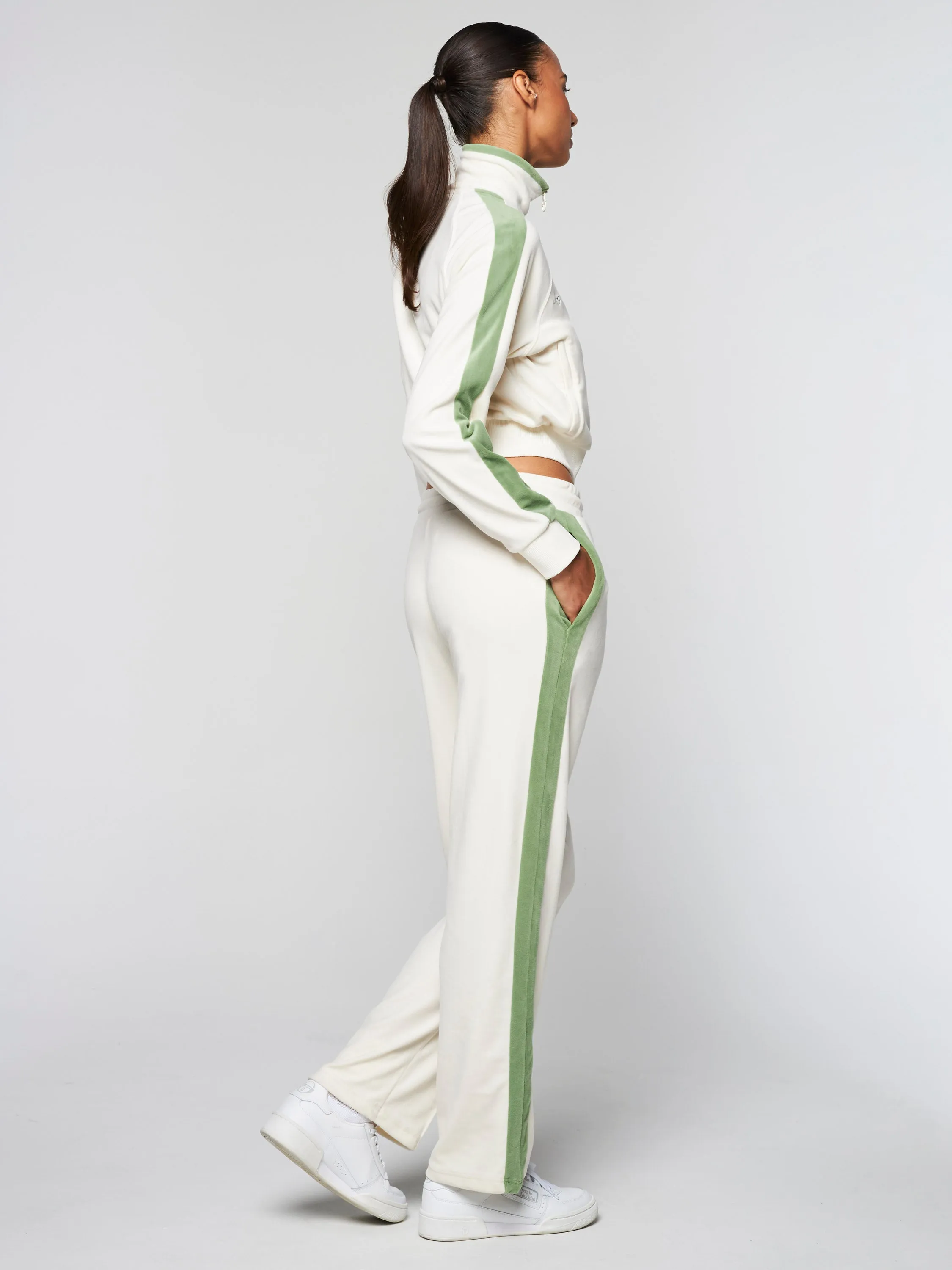 Miss Carlotta Velour Track Pant-Gardenia