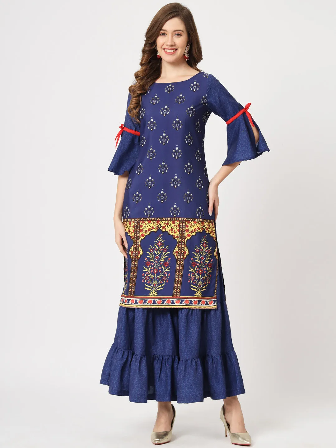 Mughal Printed Kurta With Sharara Pants