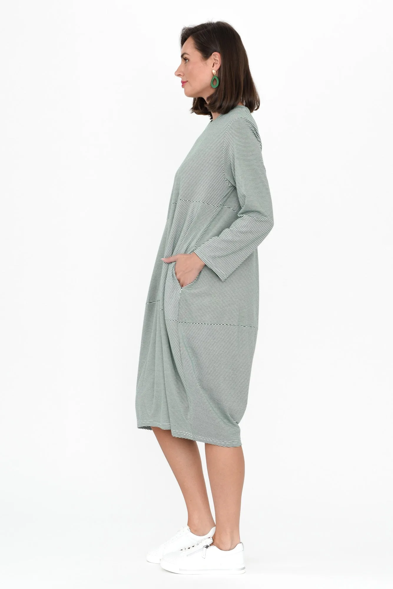 Muriel Green Stripe Cotton Blend Dress