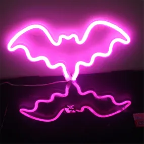 Neon Bat Shaped Wall Hanging Lamp Halloween Bedroom Home Party Bar Decoration Halloween Decorations