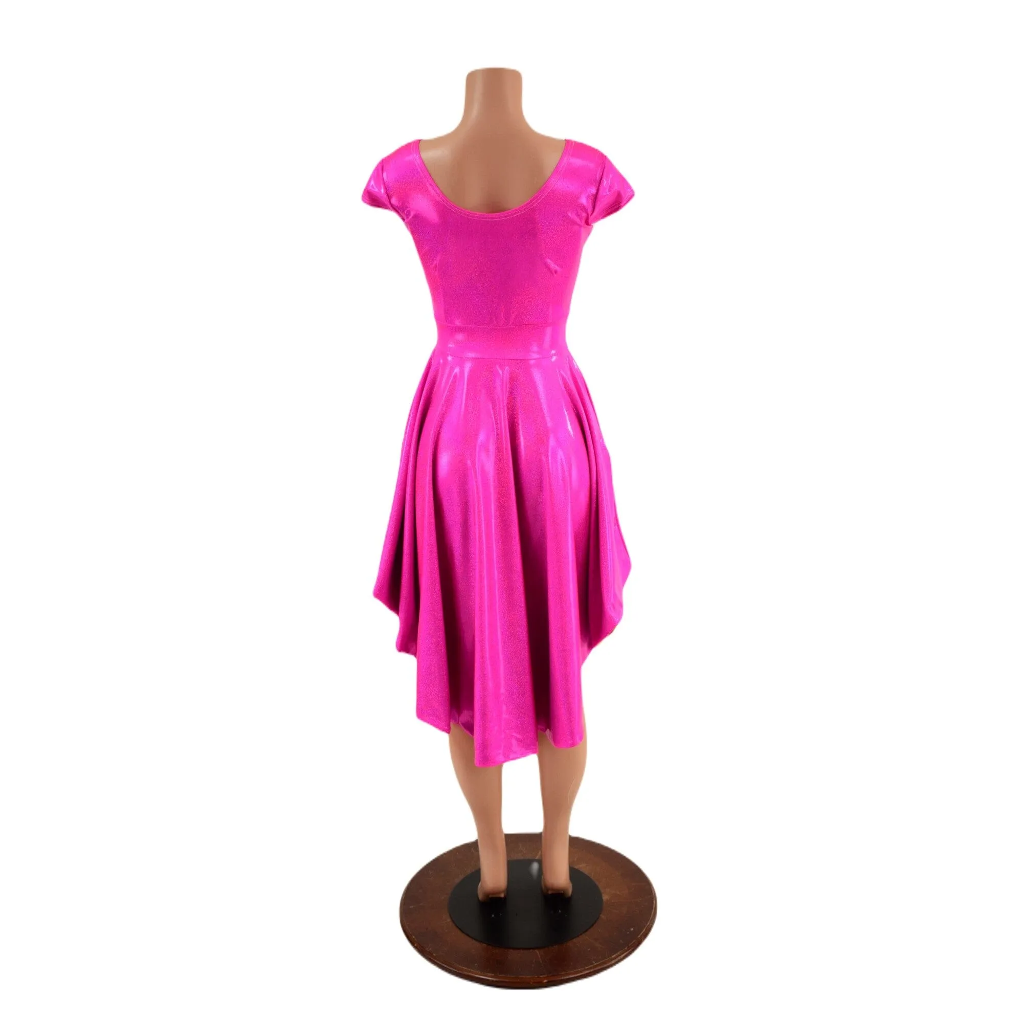 Neon Pink Sparkly Hi Lo Skater Dress with Gold Skirt Lining