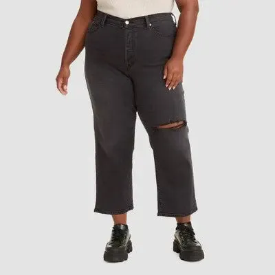 New - Levi's Women's Plus High Rise Straight Leg Crop Straight Jeans Stretch Denim