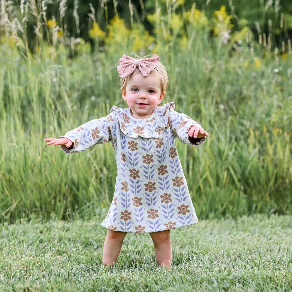 oh baby! Cora Dress Nordic Flower Double Knit - Cream Wisteria