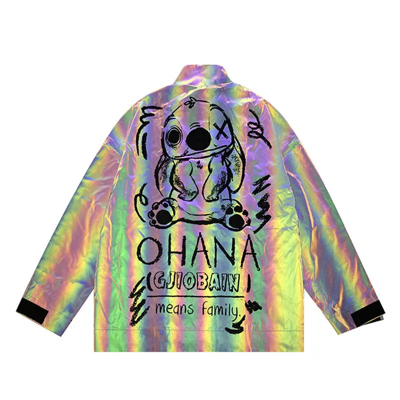 Ohana Rare Unisex Holographic Loose Windbreaker Colorful Jacket Size S, M, L, XL