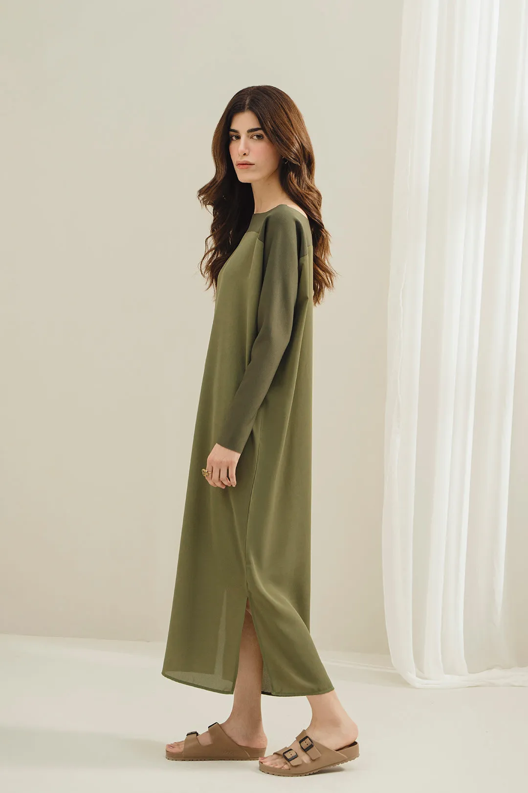 Olive Batwing Dress