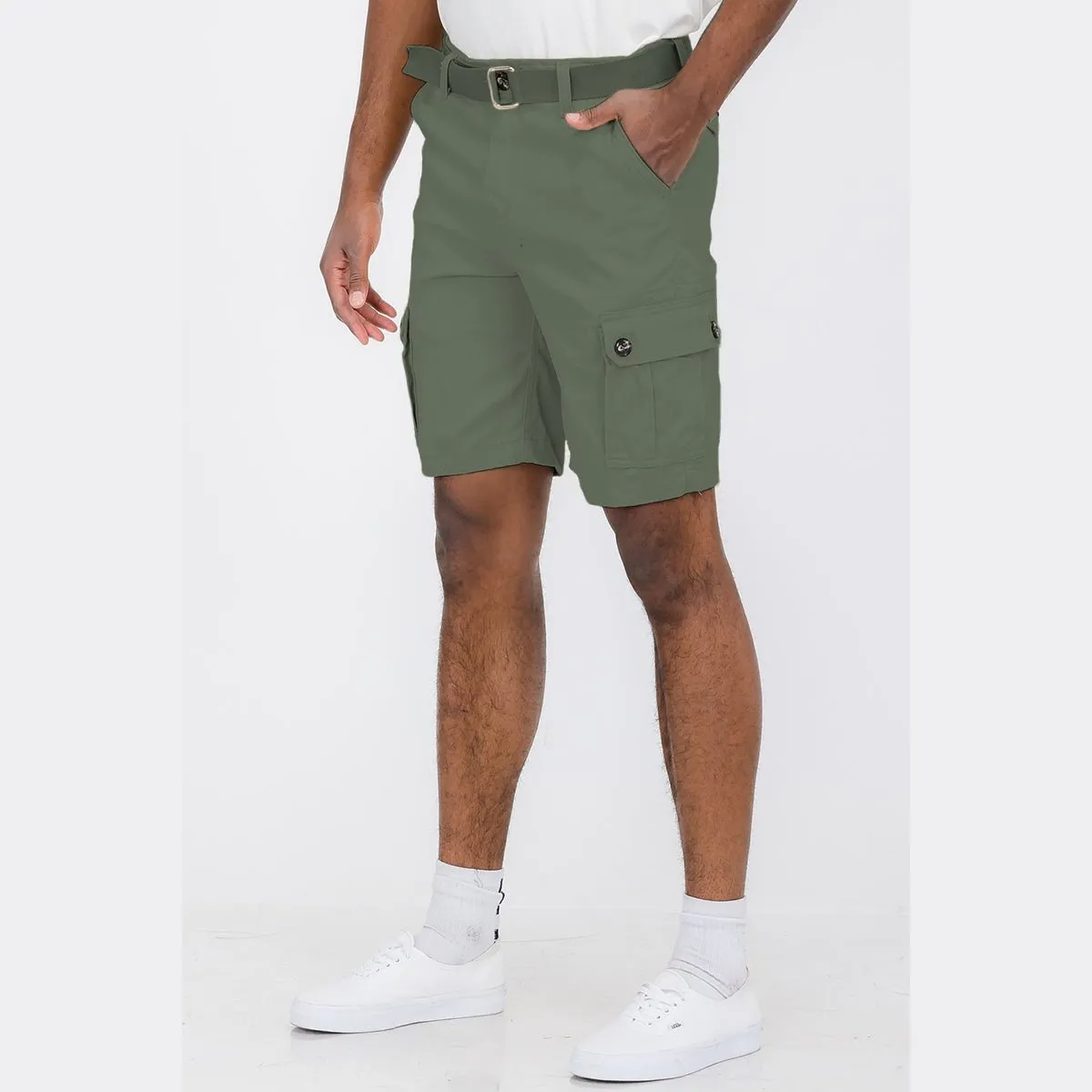 Olive Belted Cargo Shorts