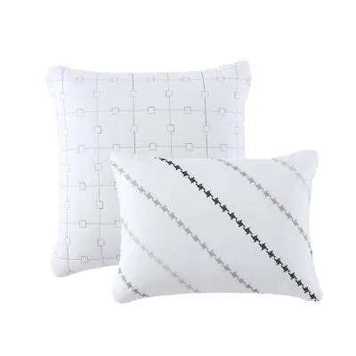 Open Box - 12pc Queen Embroidered Stripe Comforter & Sheets Set White/Gray