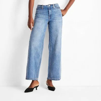 Open Box - Women's Mid-Rise Wide Leg Jeans - Future Collective