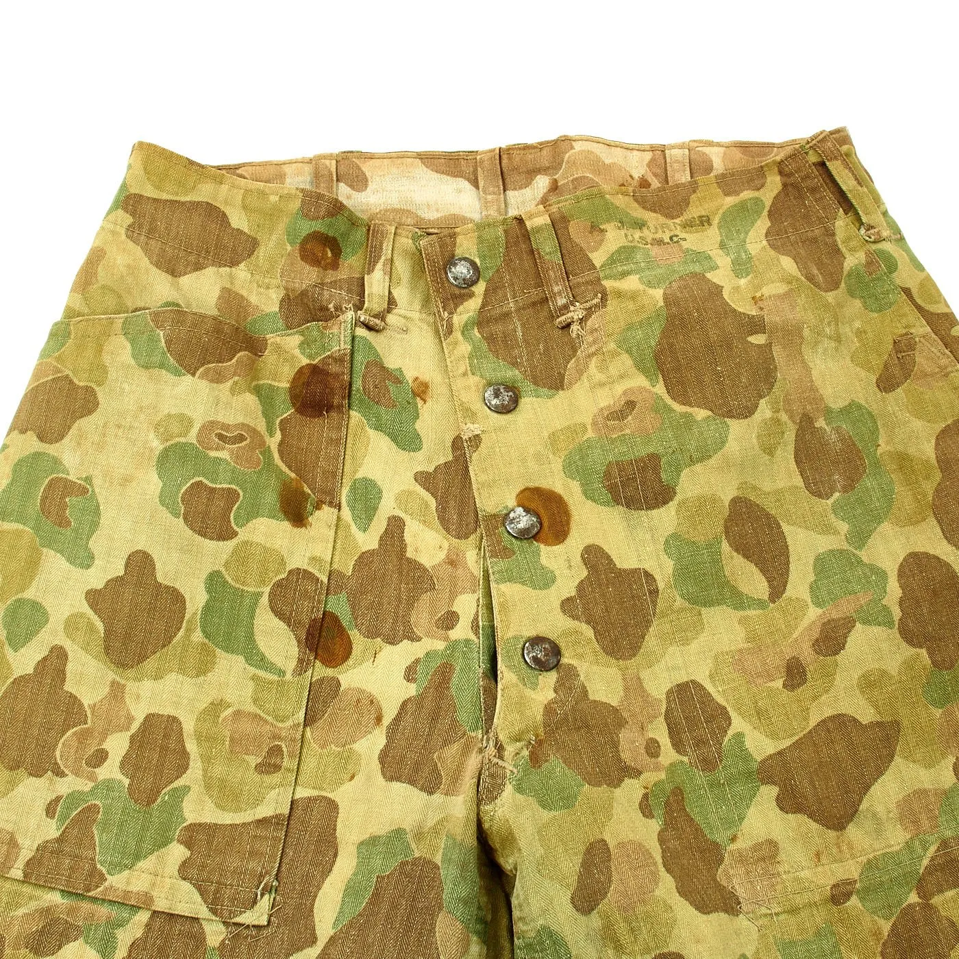 Original U.S. WWII Named USMC P42 Reversible Camouflage HBT Trousers