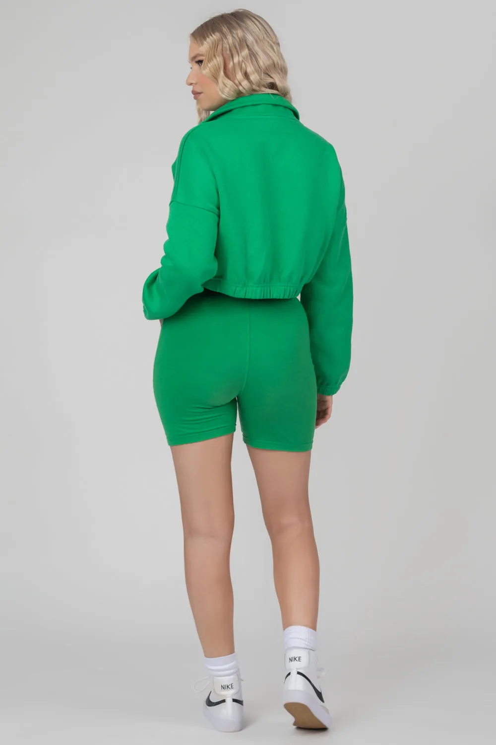 Oversized Half Zip Gathered Hem Sweat Green