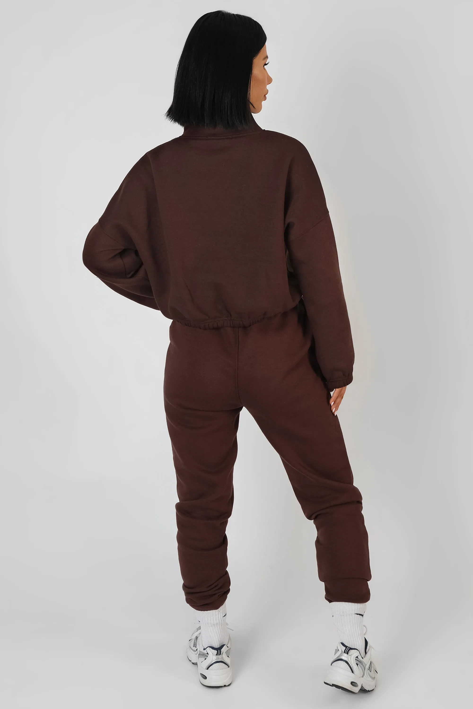 Oversized Half Zip Pullover Gathered Hem Sweat Chocolate