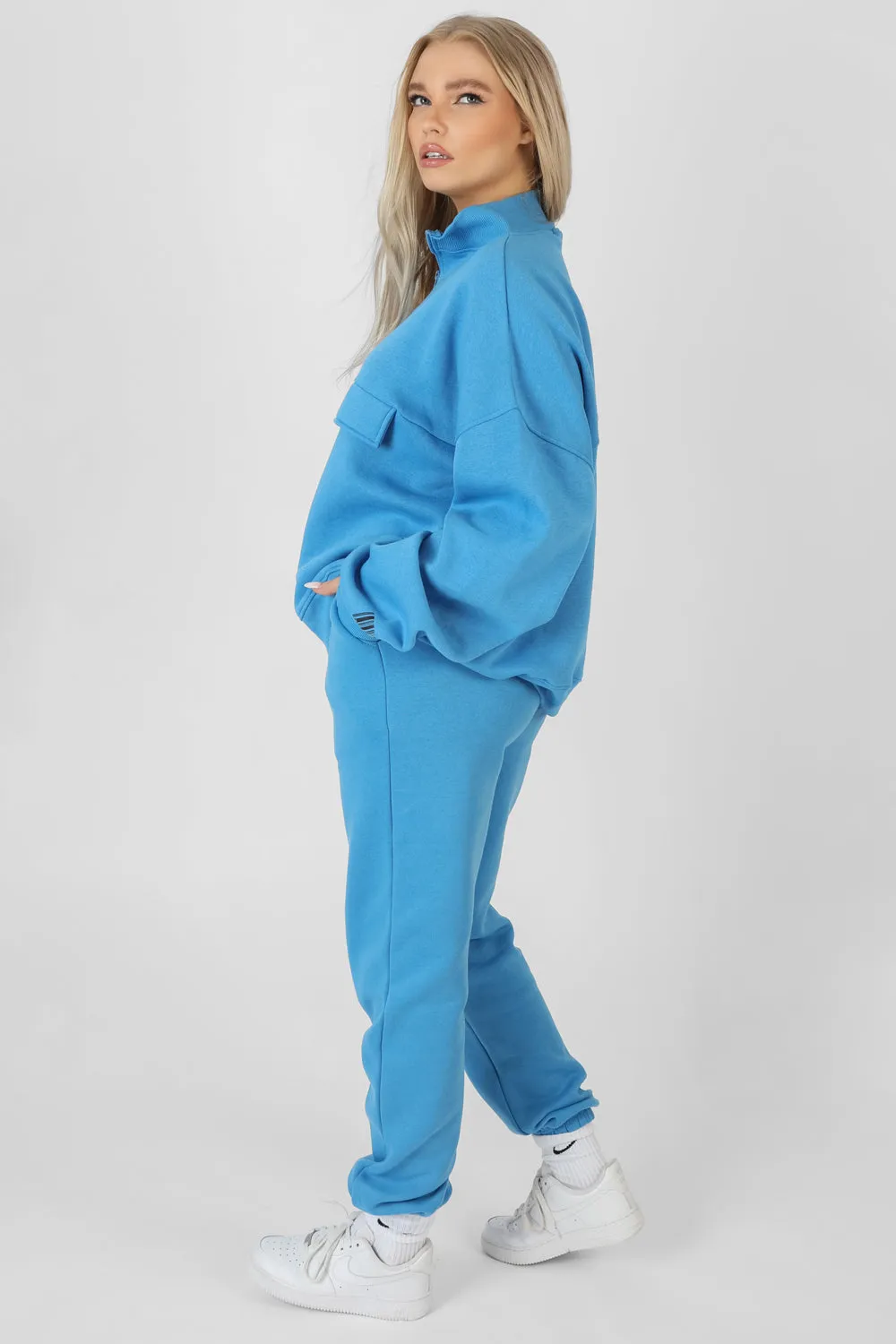 Oversized Half Zip Pullover Windbreaker Sweat Blue