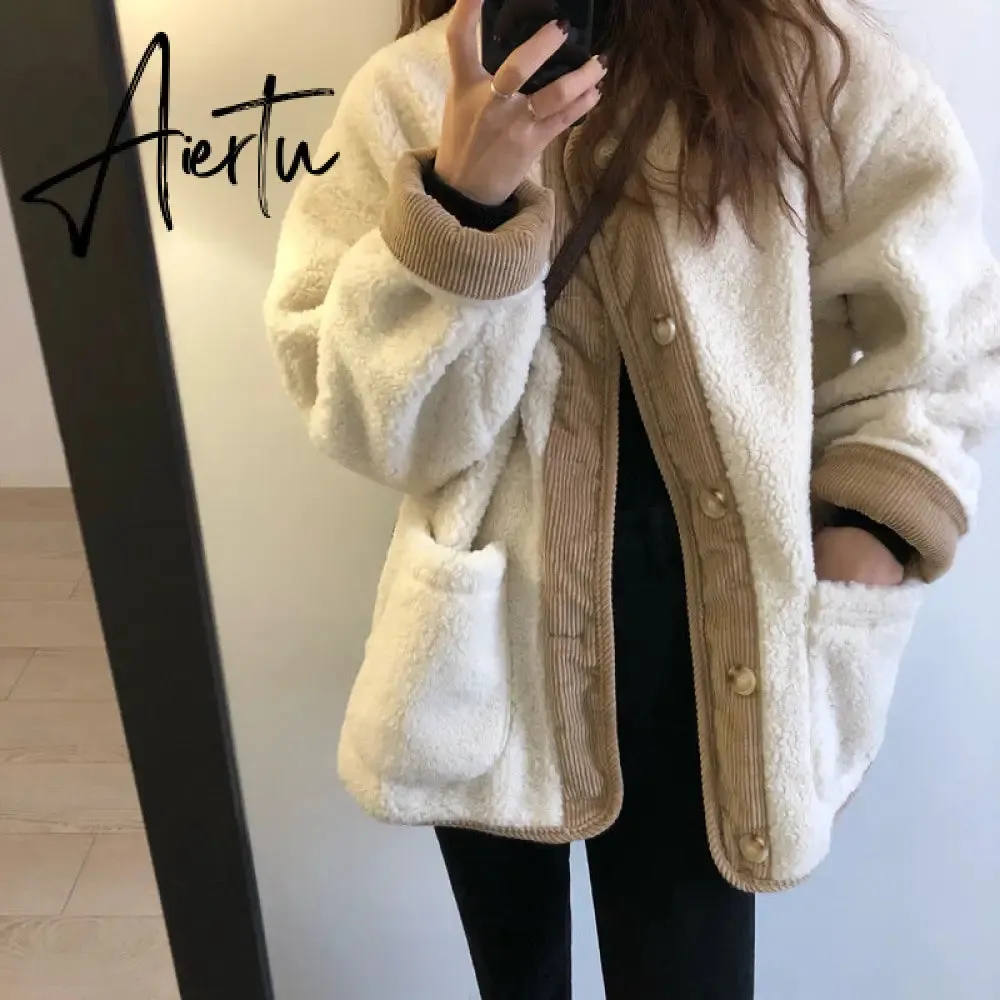 Parkas Women Winter Retro Patchwork Korean Style O-neck Long Sleeve Outwear Fashion Tender Warm Streetwear Vintage BF Casual Ins