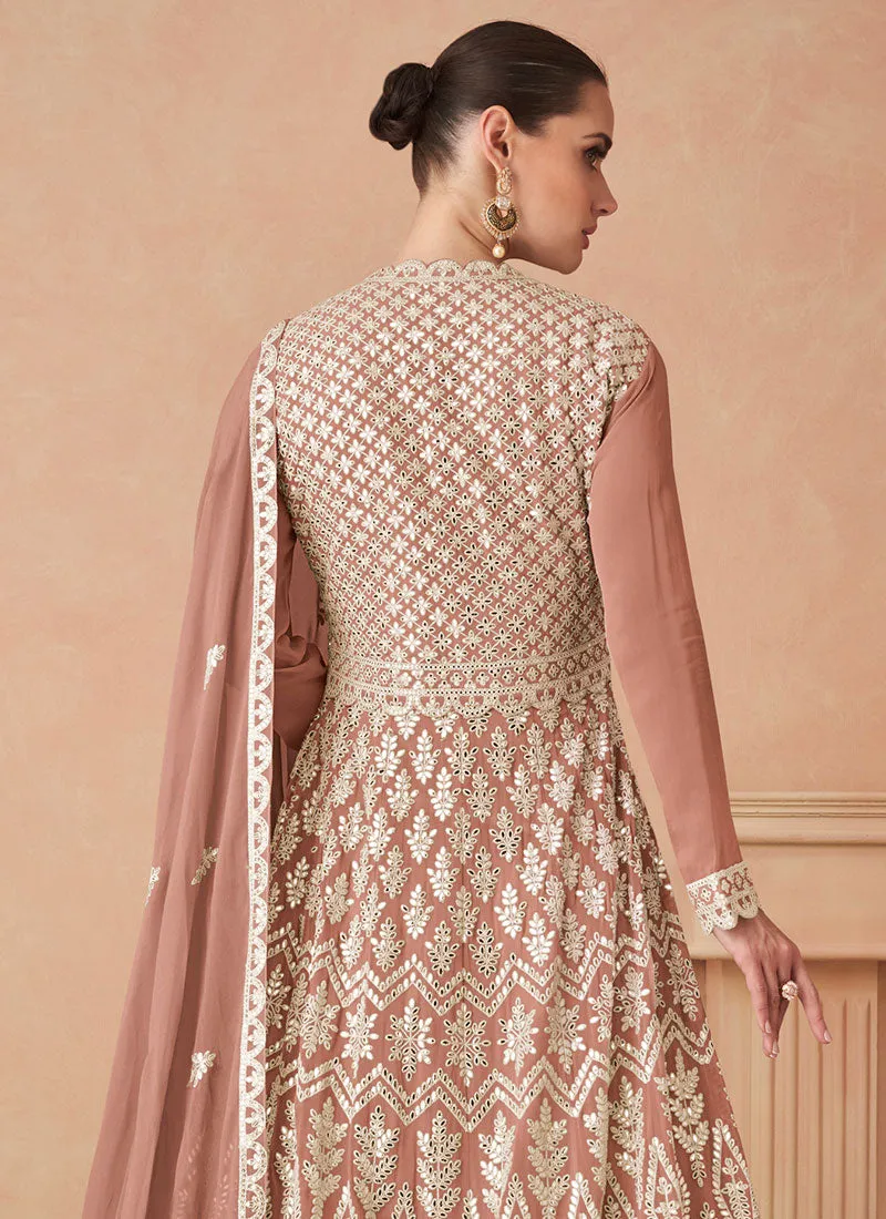 Peach Foil Mirror Slit Style Anarkali Lehenga Suit