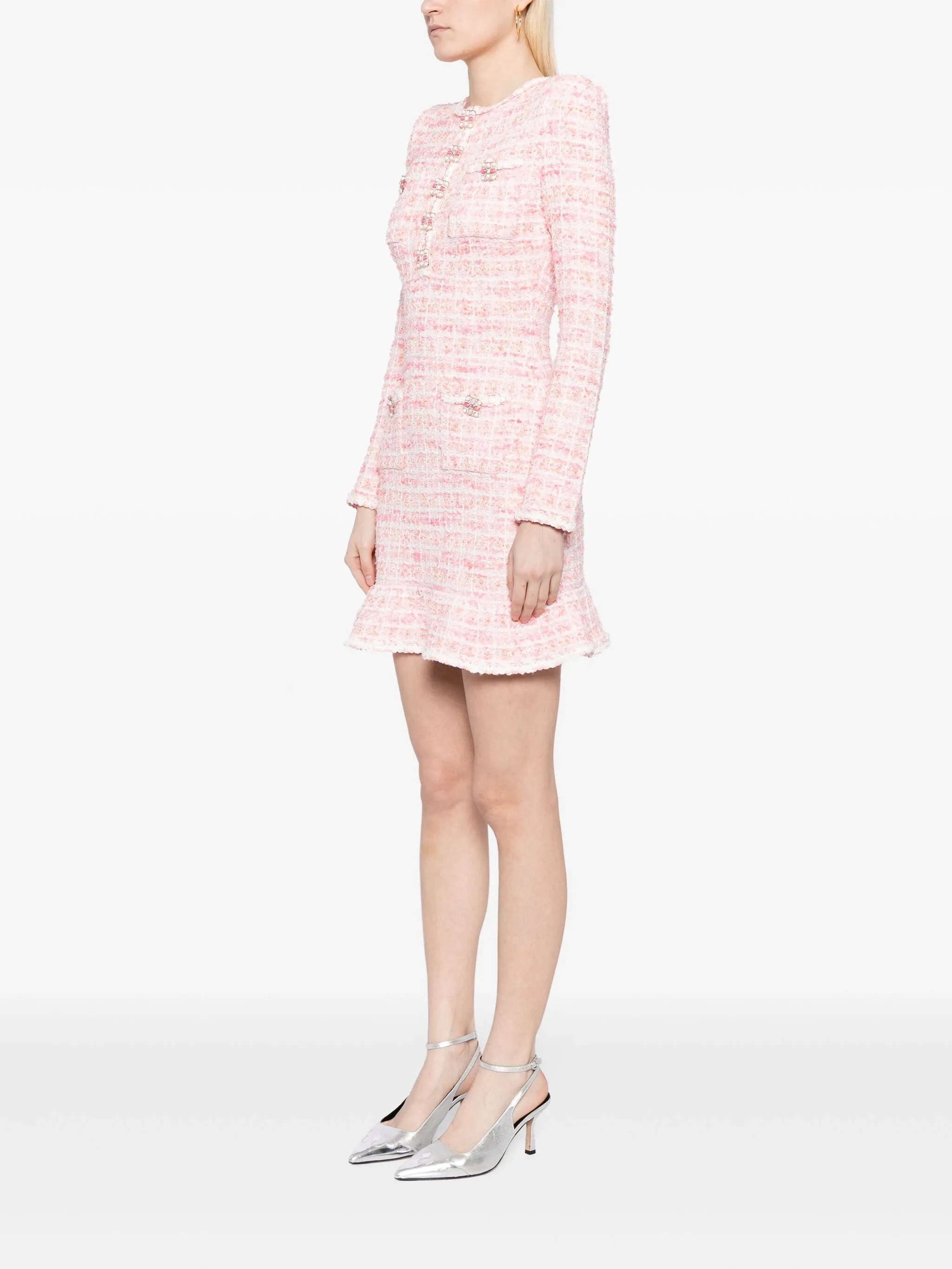 Pink Check Knit Mini Dress